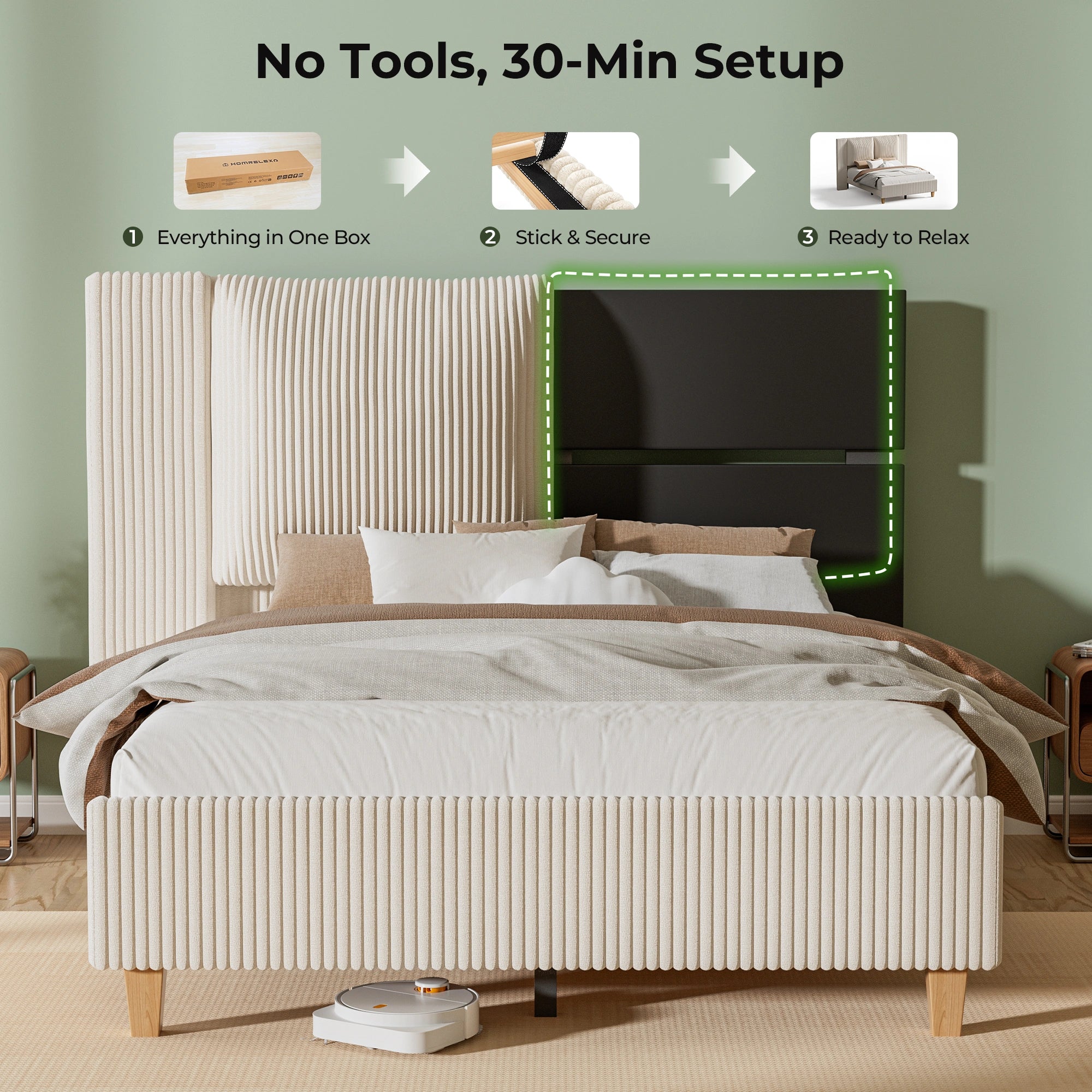 Upholstered Bed Frame with 51" Tall Headboard