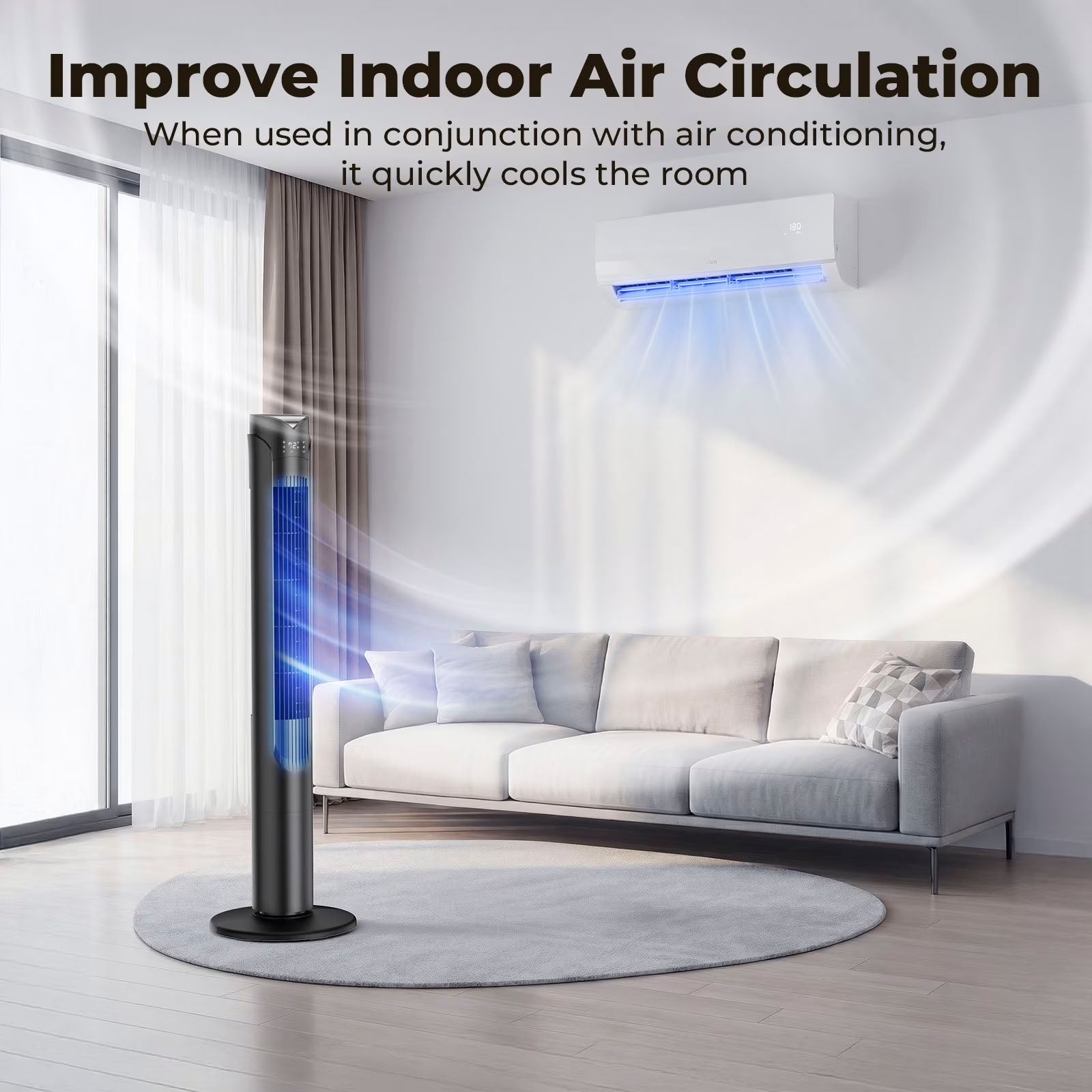 41" Tower Fan, Wide Oscillating Fans with 3 Speeds, 3 Modes, 26 ft/s High Velocity, LED Display with Remote, 12H Timer, for Home,Living Room,Office