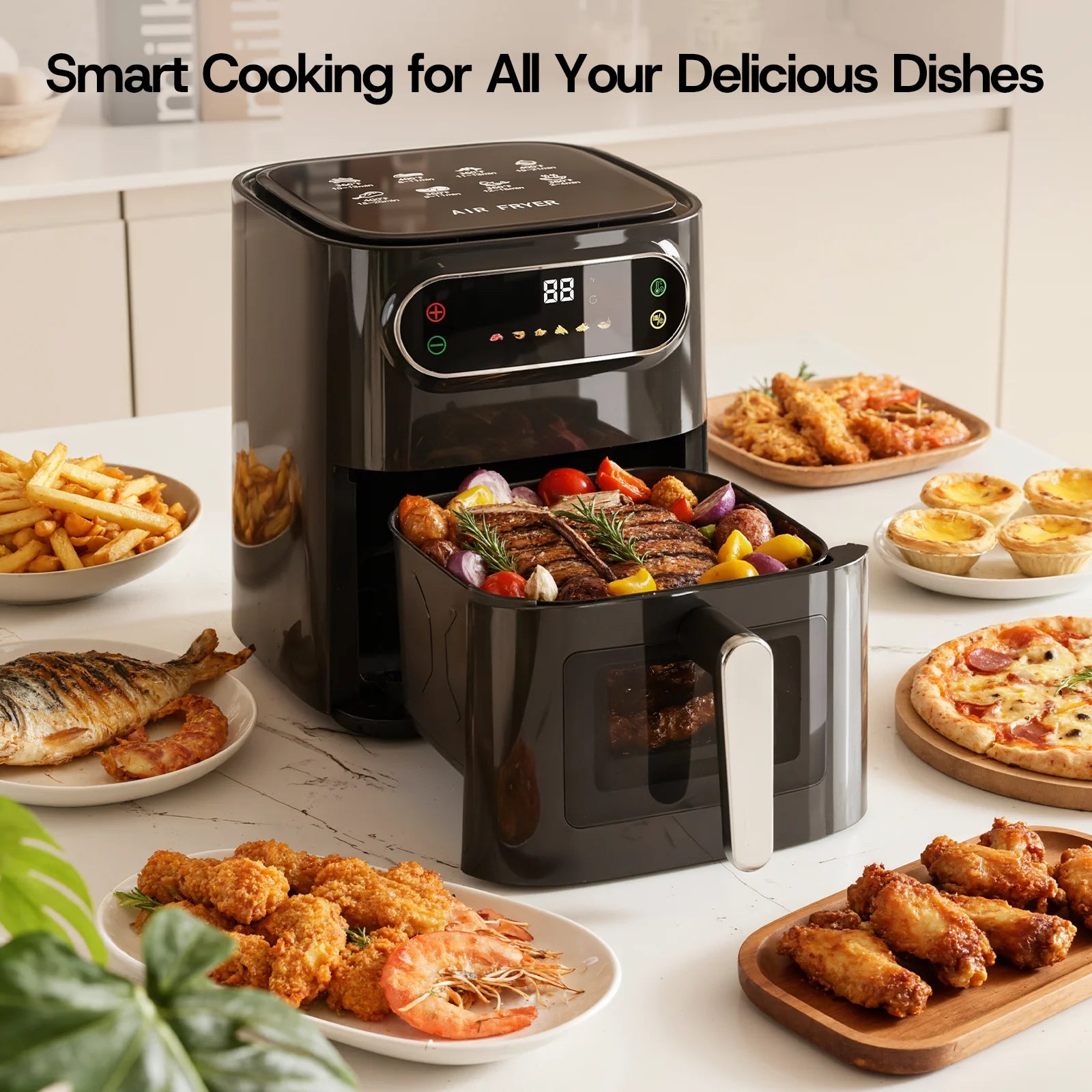 6QT Air Fryer with Clear Window and Smart LED Display