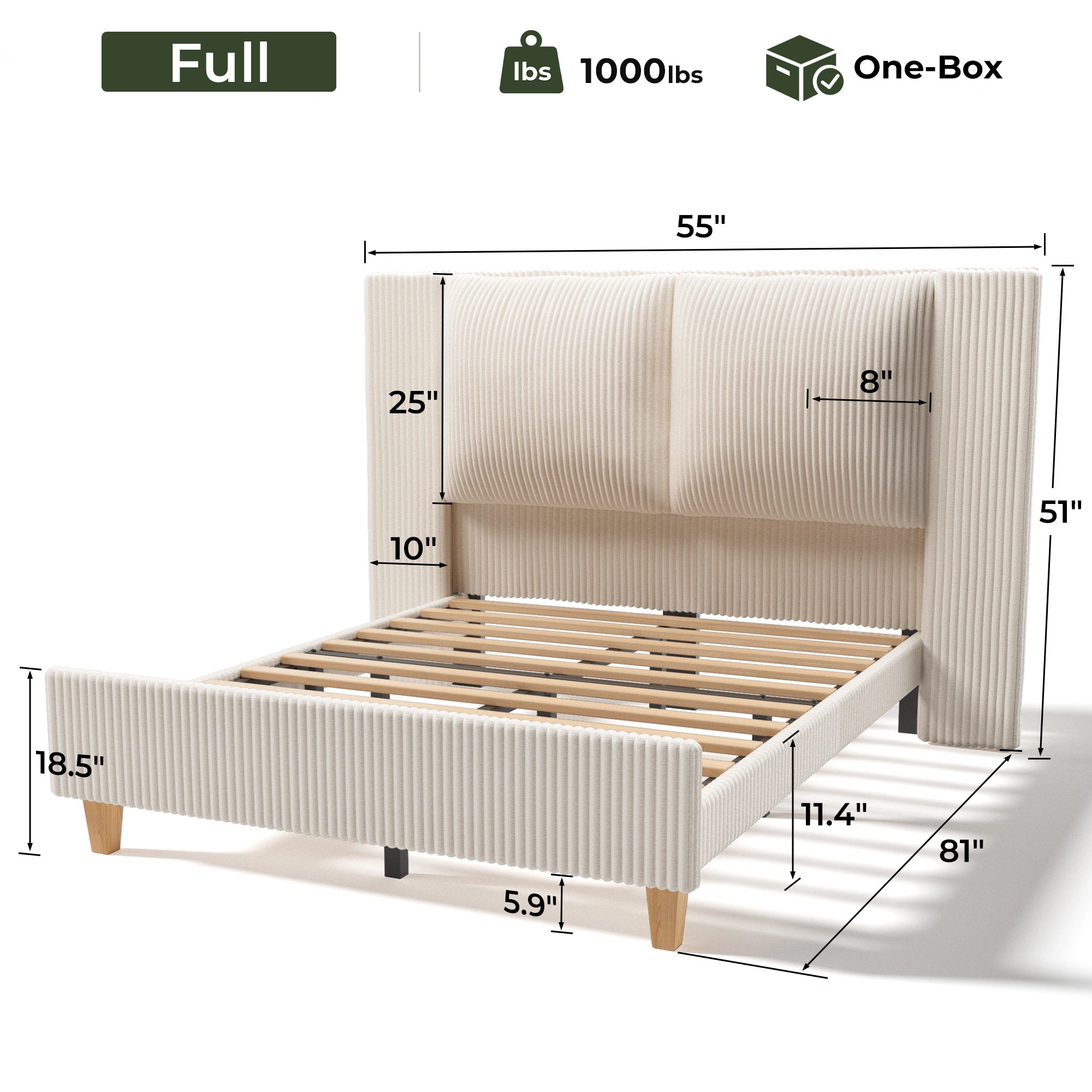 Upholstered Bed Frame with 51" Tall Headboard