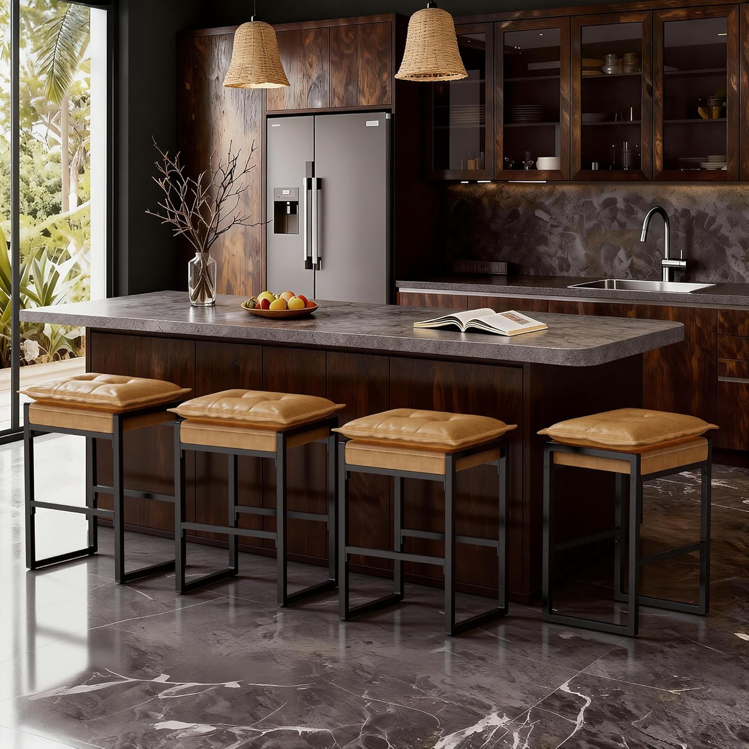 Modern Counter-Height Bar Stools with Double-Layer Cloud Cushions