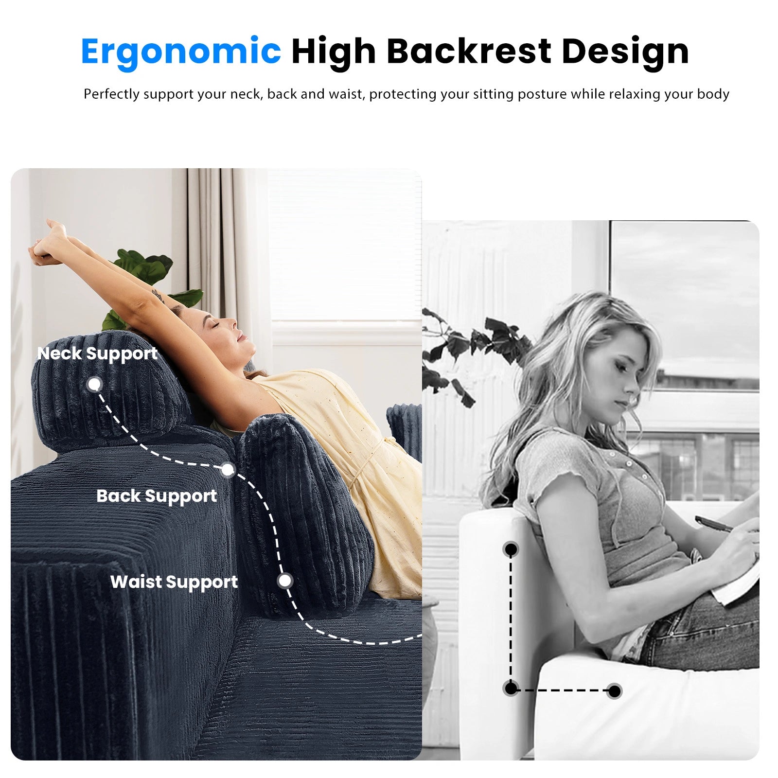 106 Inch Sectional Couch with High Backrest（L-Shape）