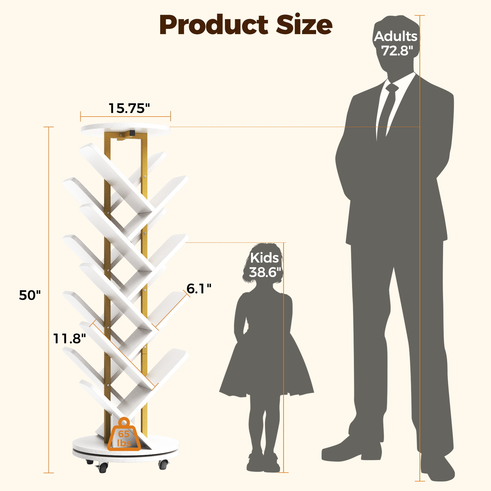 16-Tier 360° Rotating Display Tree Bookcase, Standing Storage Shelf, Book Organizer Shelves, White