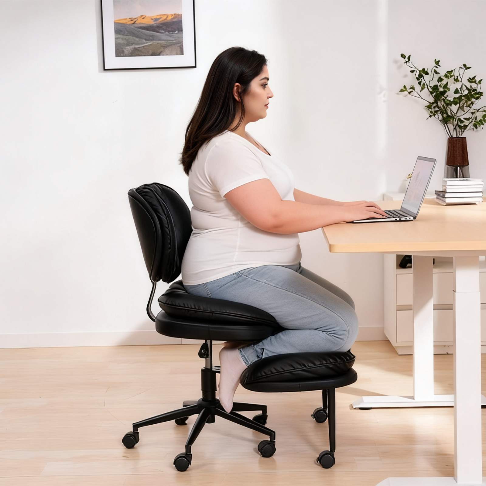 Extra-Wide & Tall Cross-Legged Office Chair with Cloud Seat