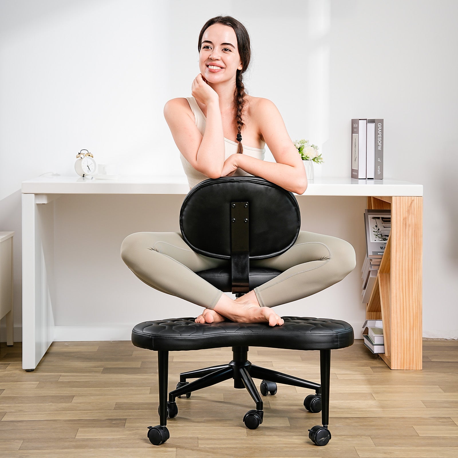 Ergonomic Cross-Legged Swivel Chair with Lumbar Support