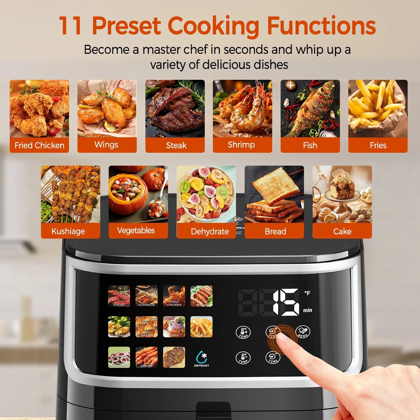 9QT Smart Air Fryer with LED Display & Easy-View Window