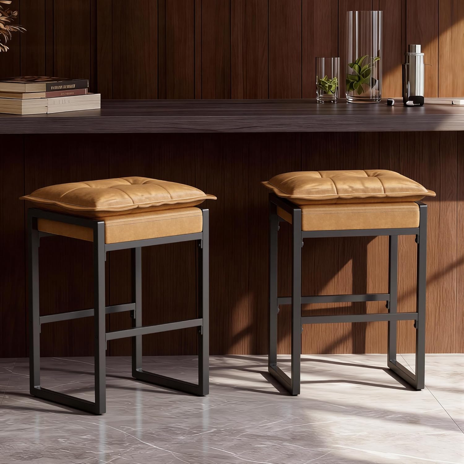 Modern Counter-Height Bar Stools with Double-Layer Cloud Cushions