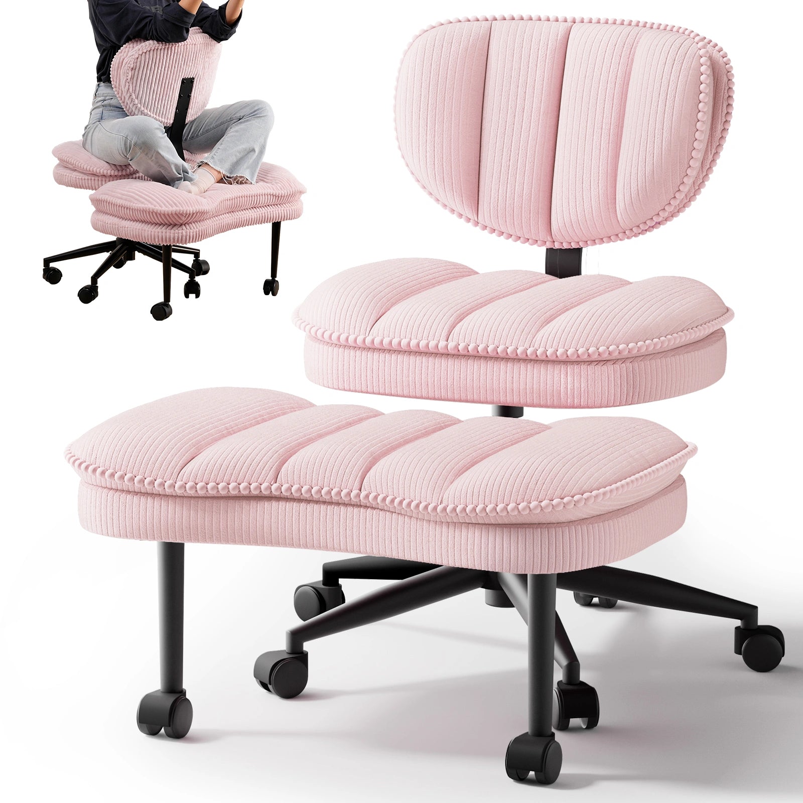 Pink Corduroy Cloud Cross Legged Chair