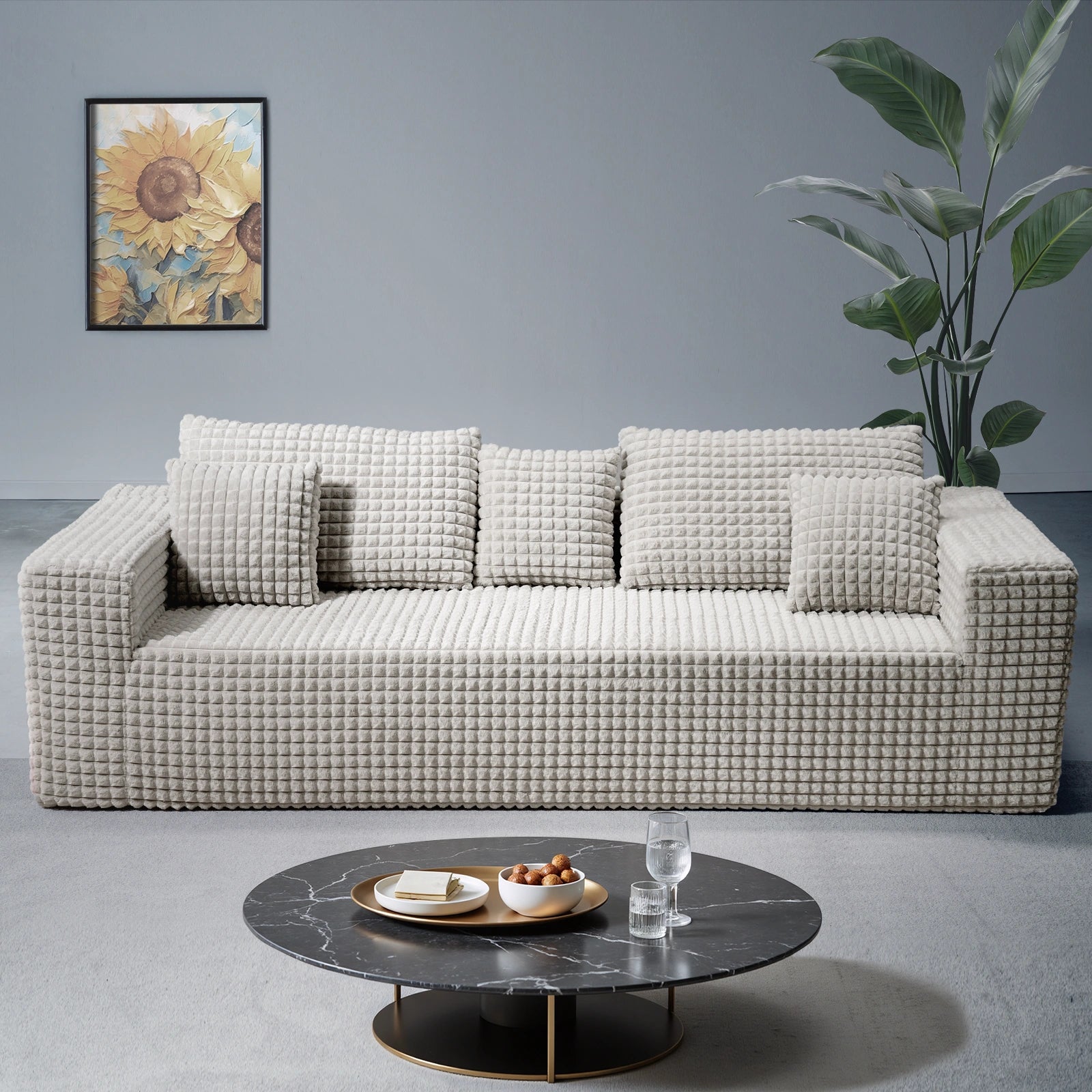 90 Inch 3-Seater Cloud Sectional Sofa