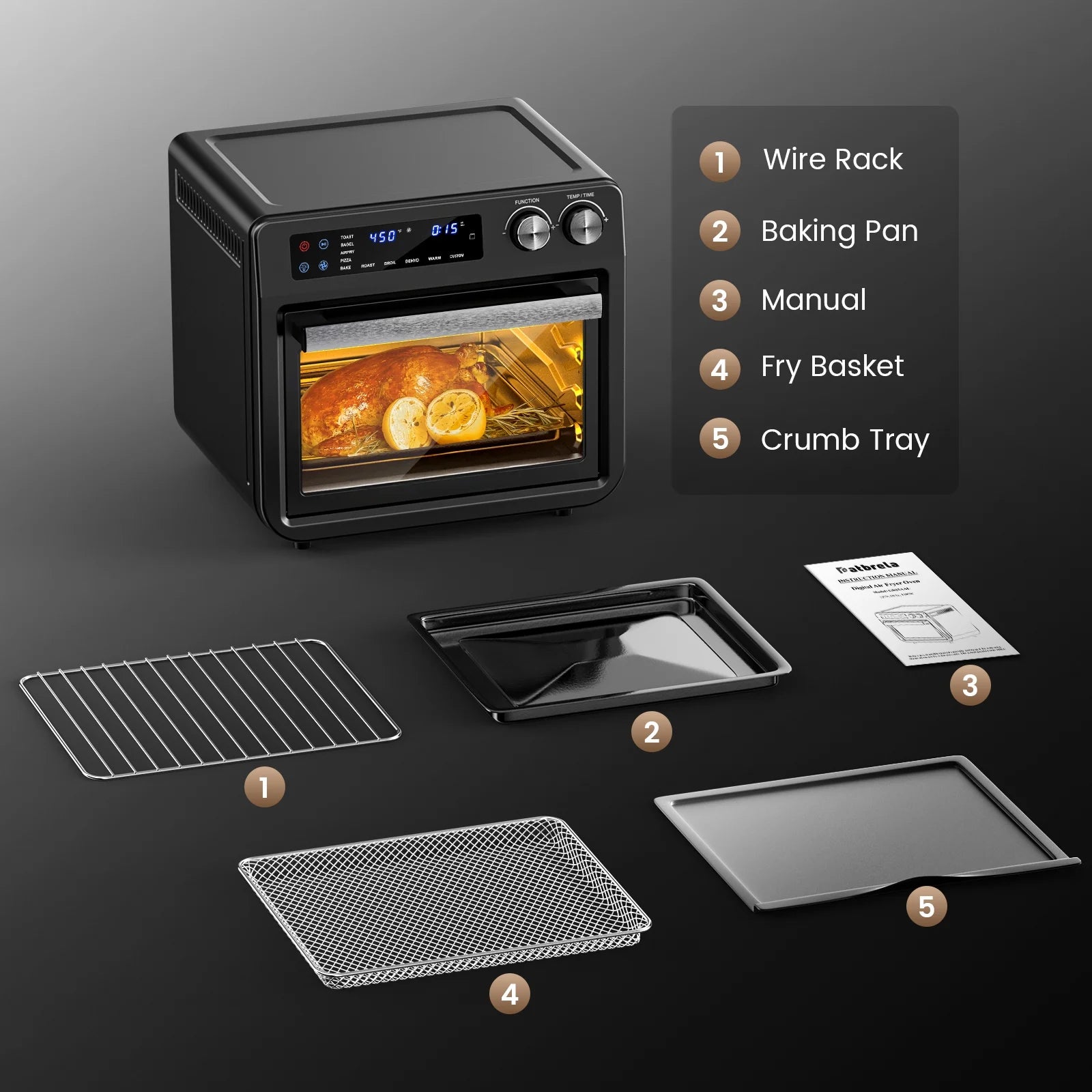 26QT Air Fryer Oven ,1800W,Black