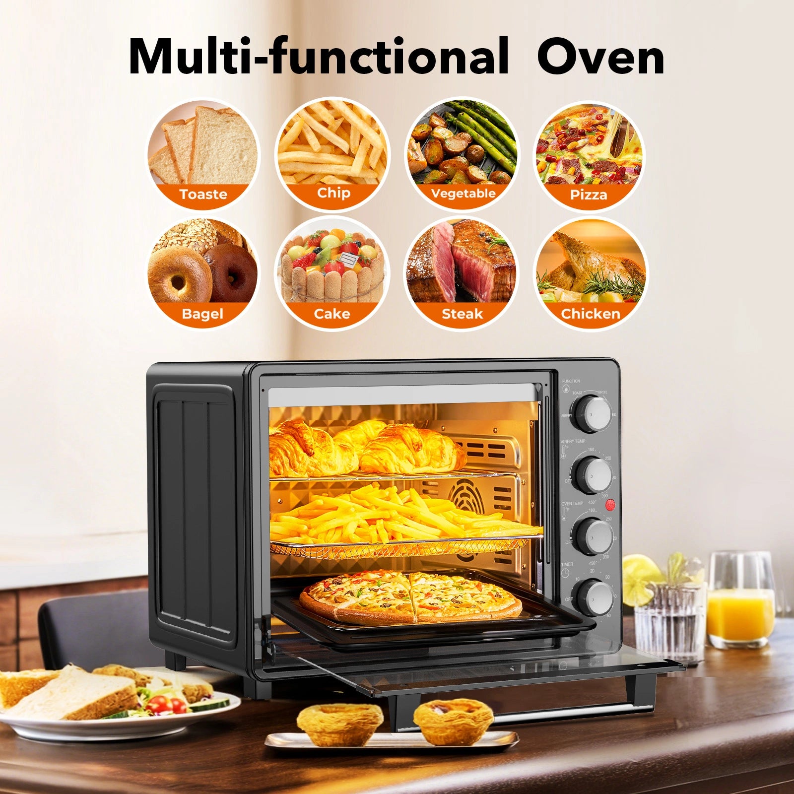 34QT Super-Large Air Fryer Oven, 1500W, Black