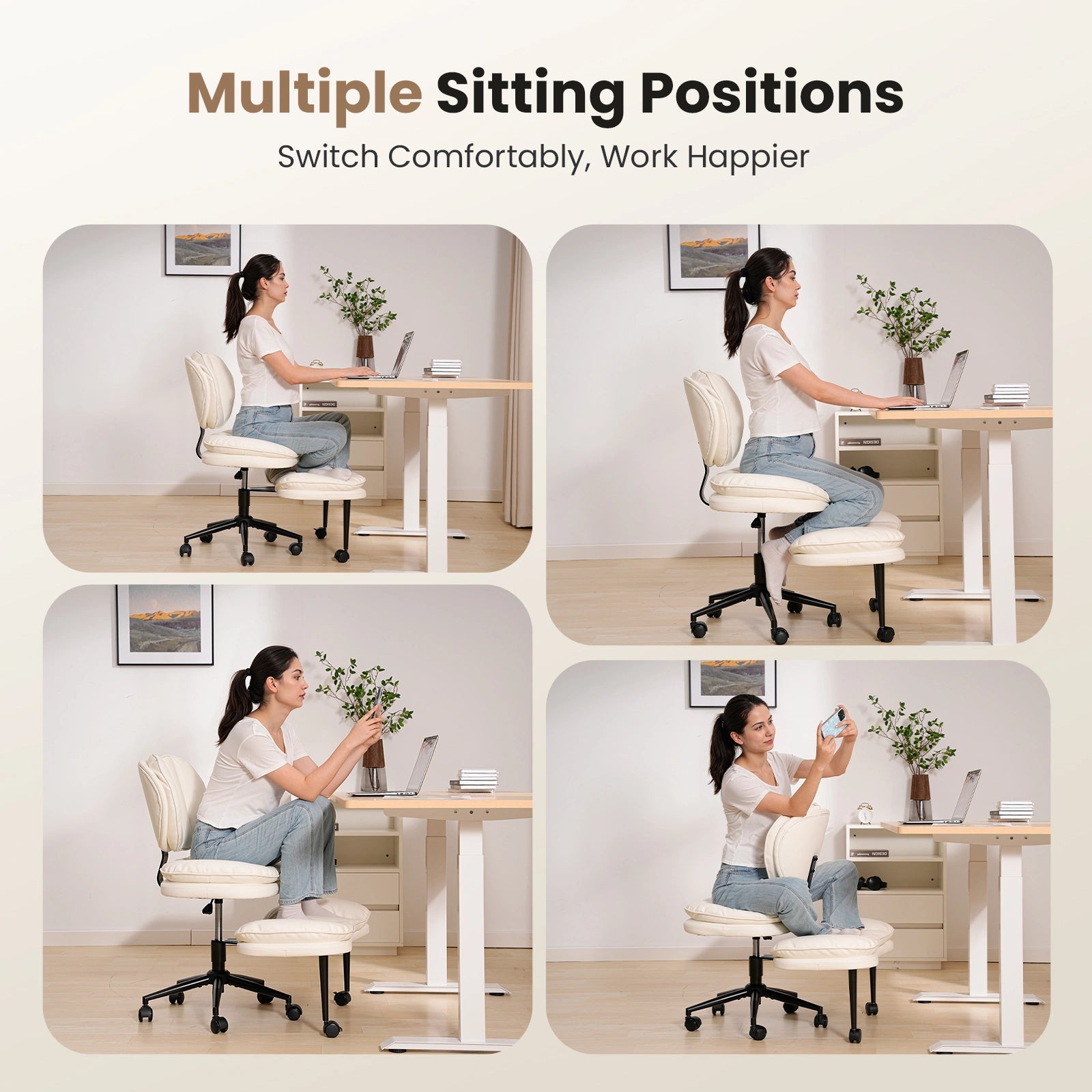 Extra-Wide & Tall Cross-Legged Office Chair with Cloud Seat