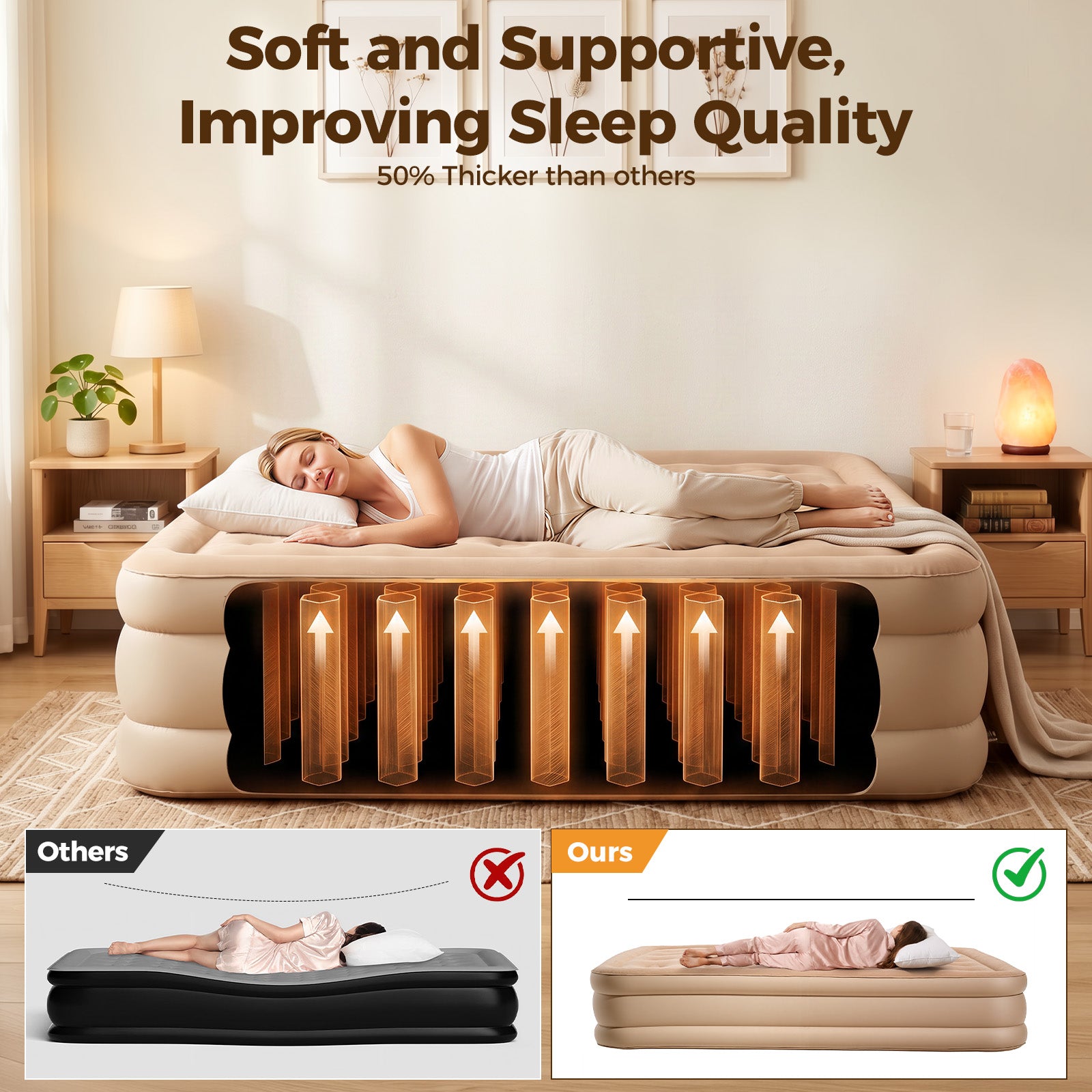 Patbrela 16" Queen Air Mattress with Built-in Pump & Light, 4000mAh Rechargeable Wireless Pump, Up to 10H Light Runtime, Quick Inflation & Deflation, Inflatable Mattress for Camping, Travel & Guests