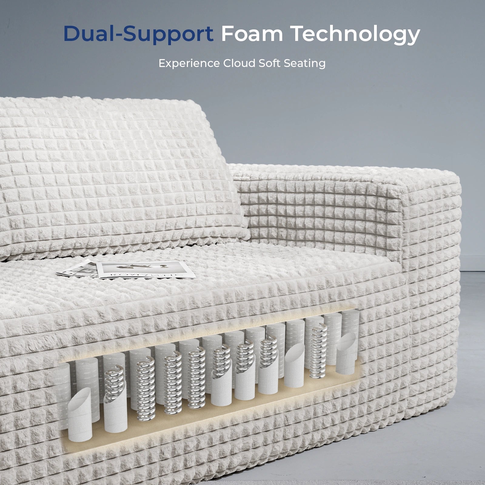 90 Inch 3-Seater Cloud Sectional Sofa