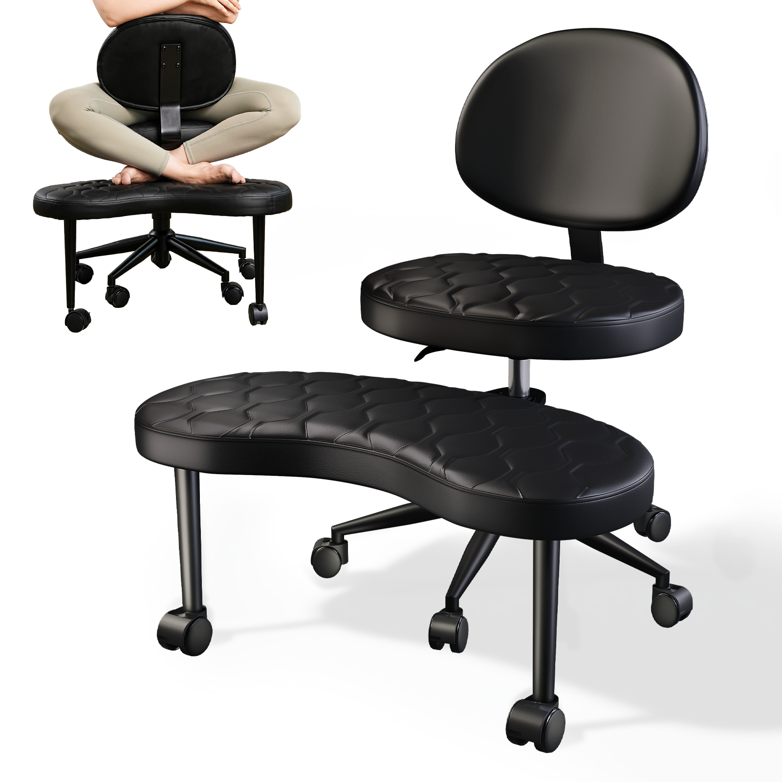 Ergonomic Cross-Legged Swivel Chair with Lumbar Support