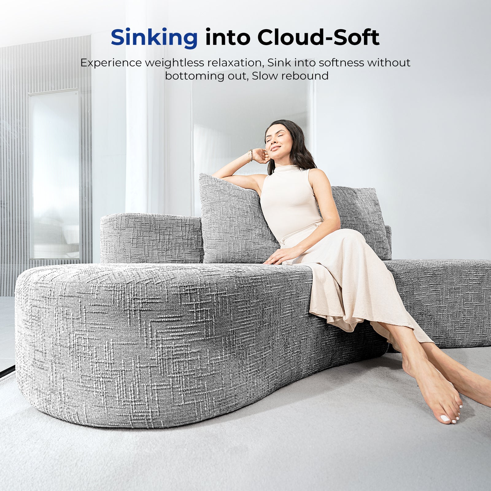 98 Inch Curved Couch with Half Moon Design