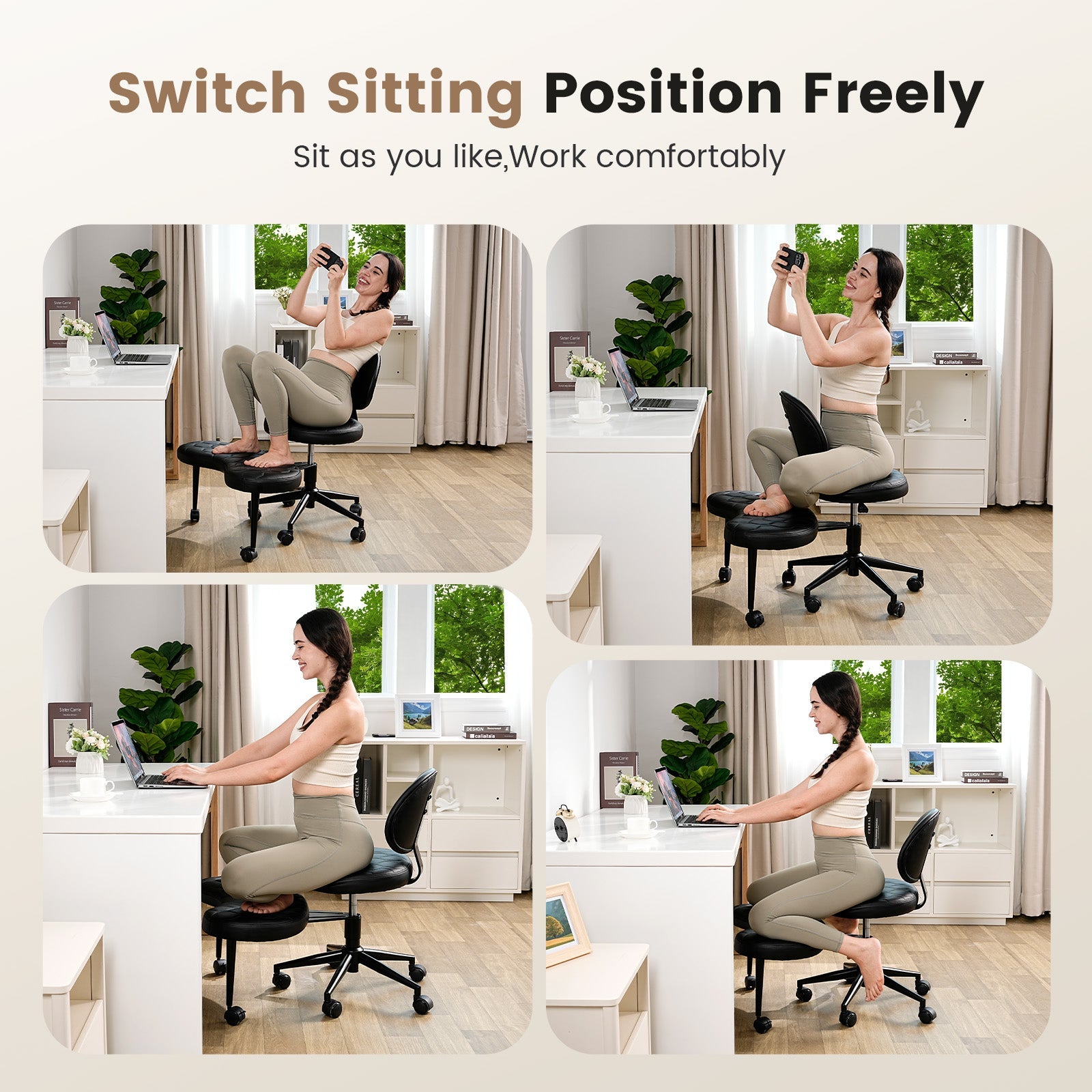 Ergonomic Cross-Legged Swivel Chair with Lumbar Support