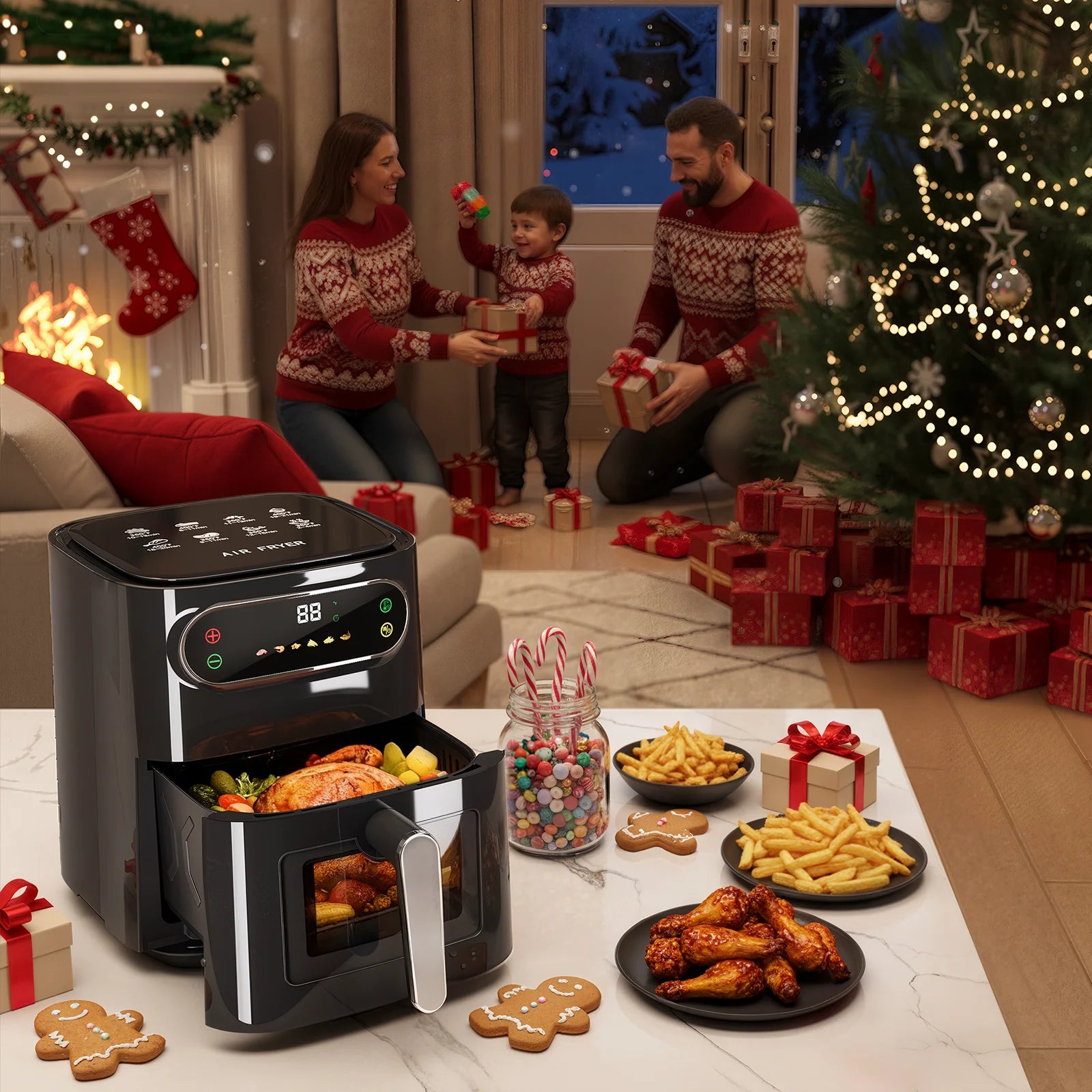 6QT Air Fryer with Clear Window and Smart LED Display