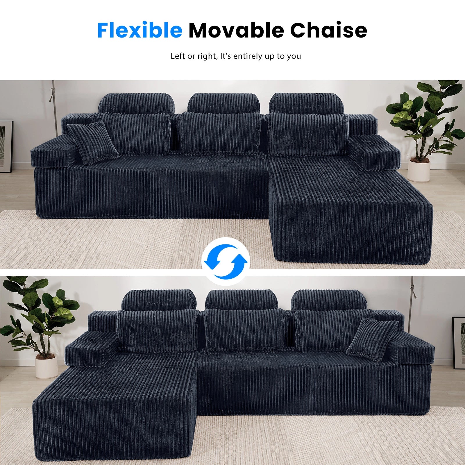 106 Inch Sectional Couch with High Backrest（L-Shape）