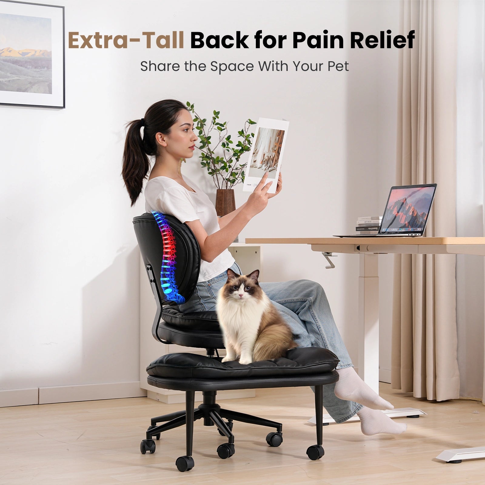 Extra-Wide & Tall Cross-Legged Office Chair with Cloud Seat