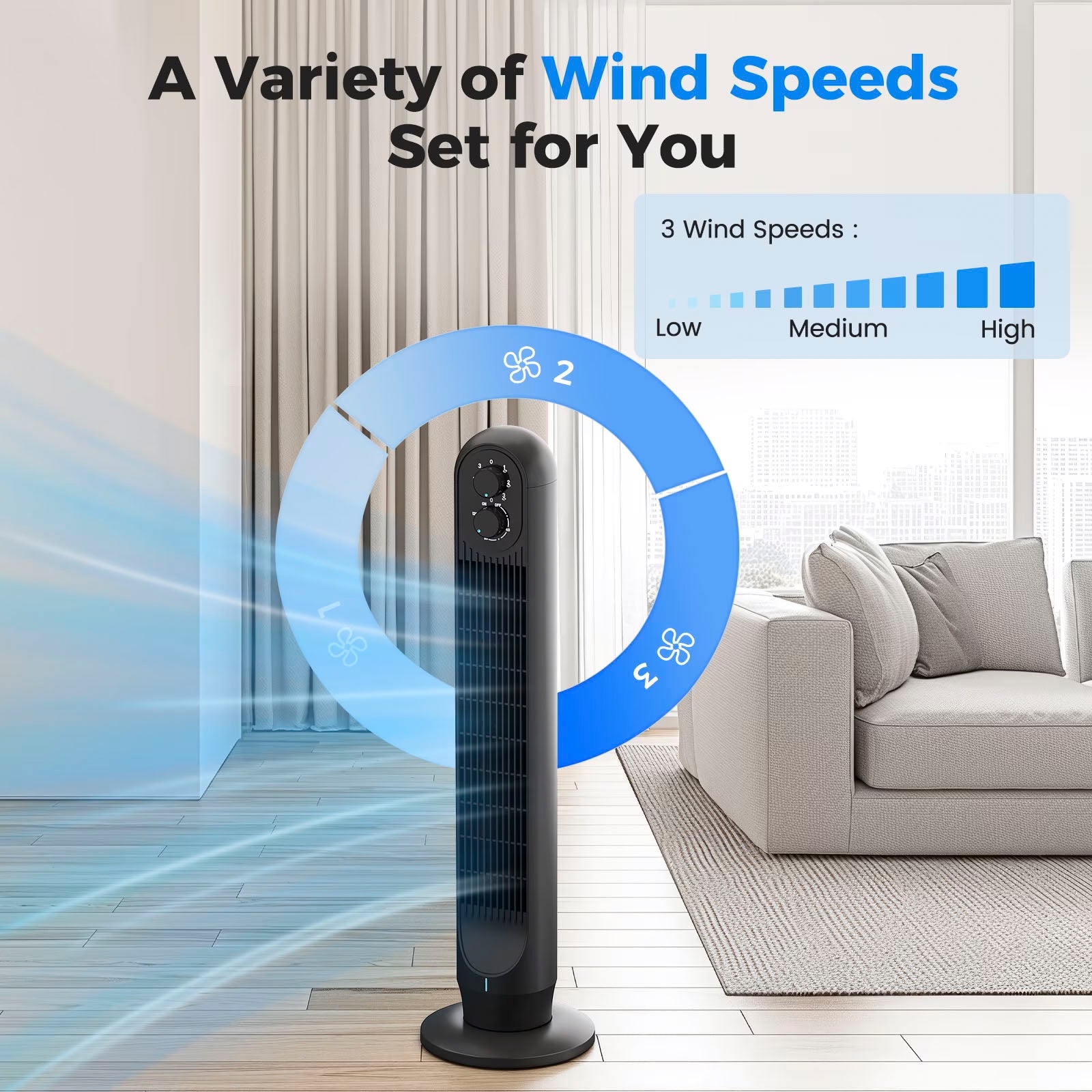 Tower Fan, 31" Oscillating Standing Fan for Home, Patbrela Floor Fan with 360° Dual Knob Control, 3 Speed, Timer Bladeless Fan for Bedroom Office