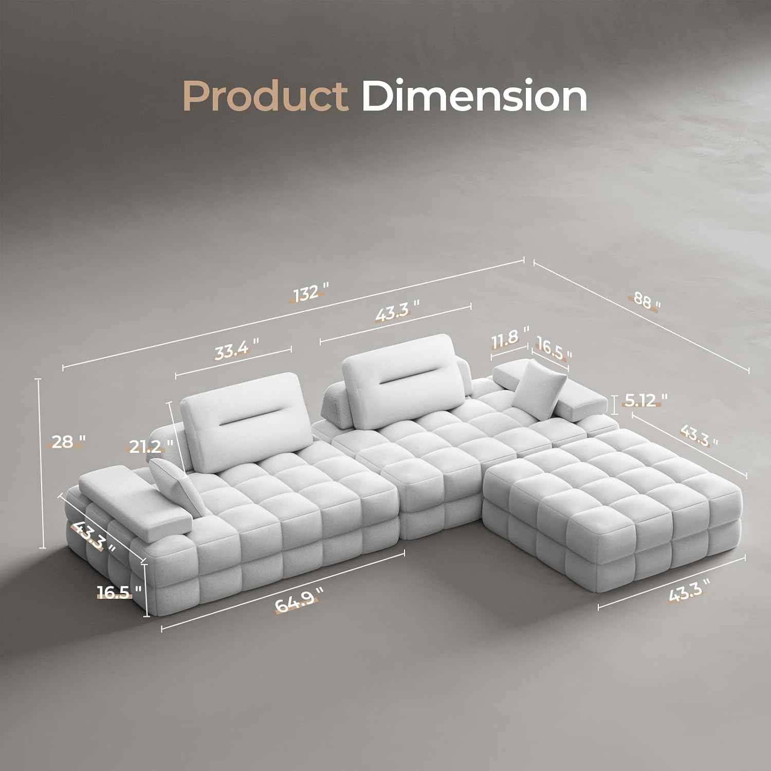 132 Inch Modular Sectional Sofa （3 PCS )