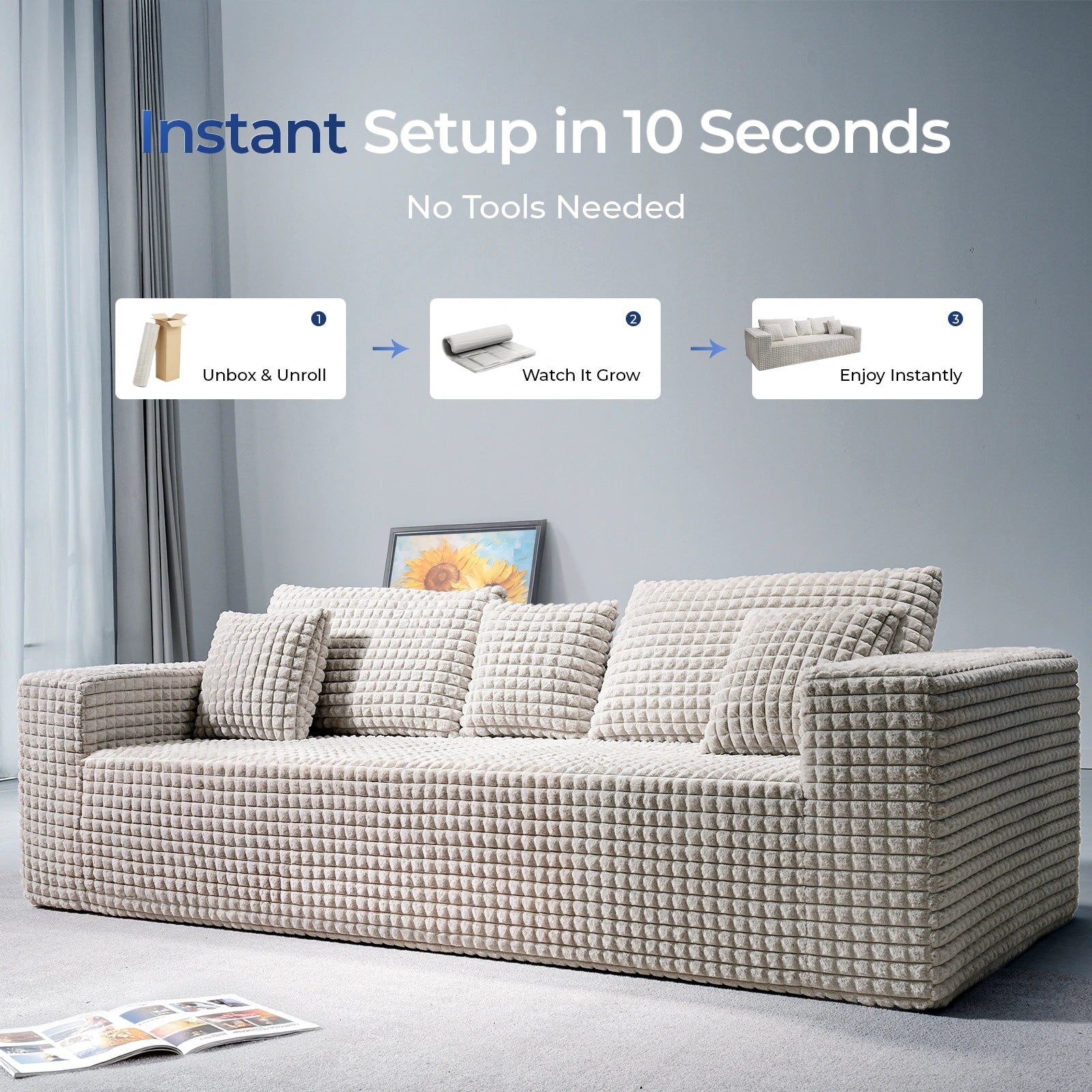 90 Inch 3-Seater Cloud Sectional Sofa