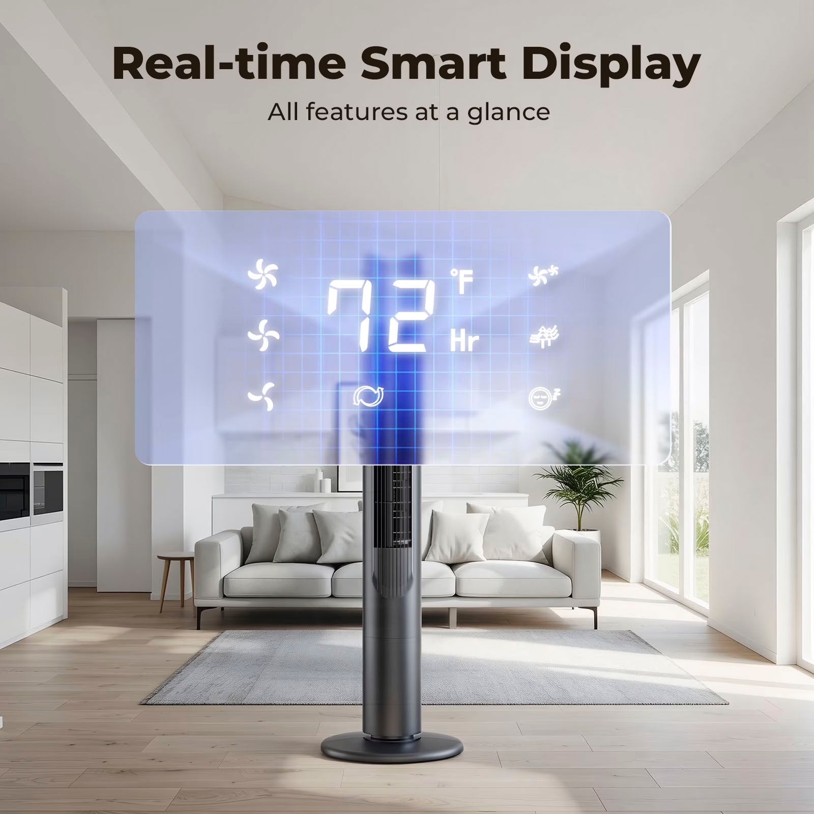 41" Tower Fan, Wide Oscillating Fans with 3 Speeds, 3 Modes, 26 ft/s High Velocity, LED Display with Remote, 12H Timer, for Home,Living Room,Office