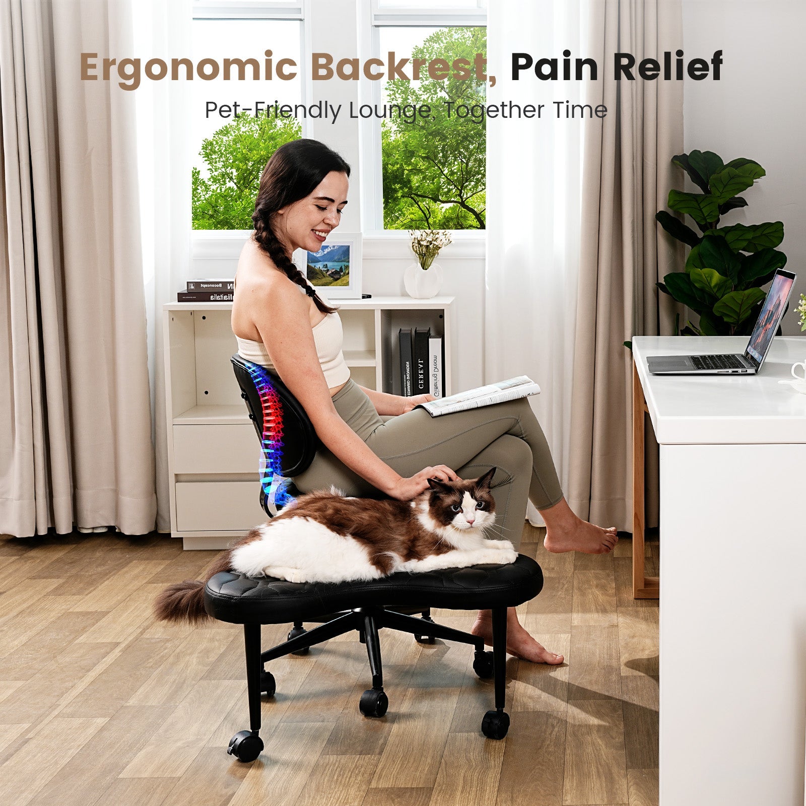Ergonomic Cross-Legged Swivel Chair with Lumbar Support