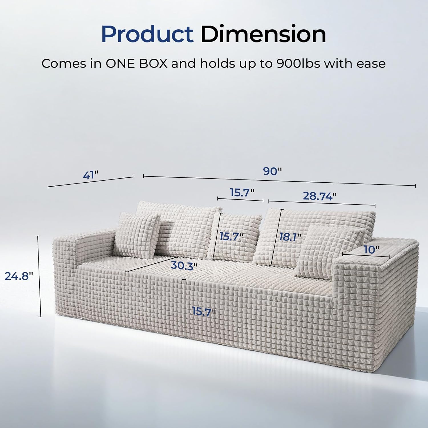 90 Inch 3-Seater Cloud Sectional Sofa