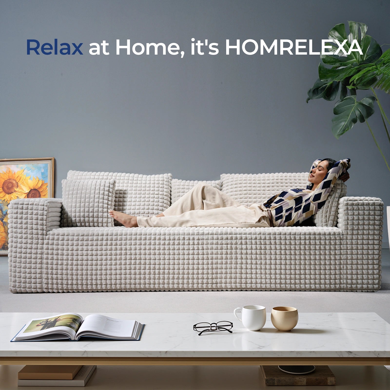 90 Inch 3-Seater Cloud Sectional Sofa