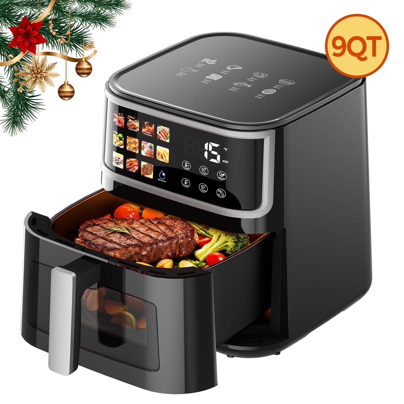 9QT Smart Air Fryer with LED Display & Easy-View Window