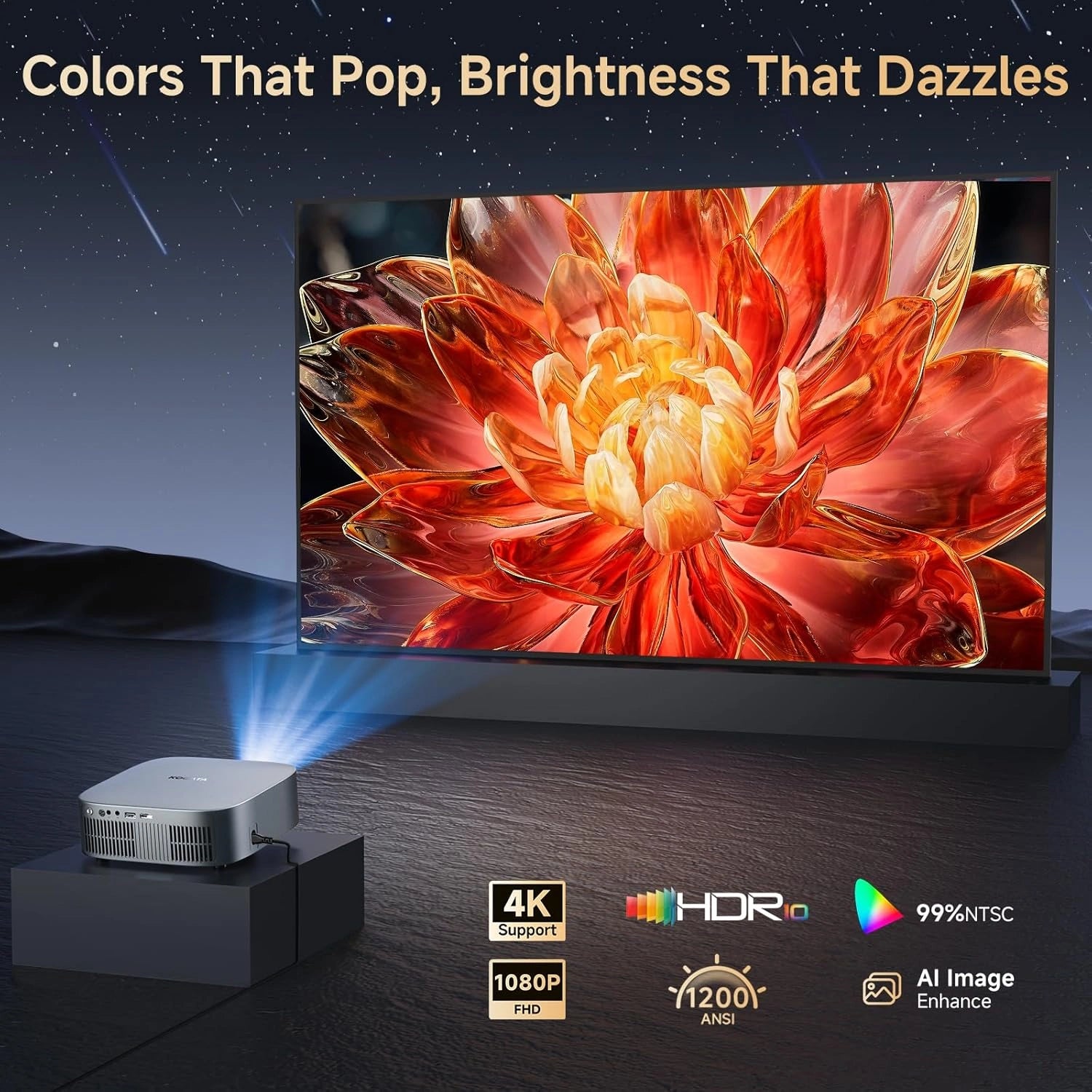 4K Short Throw Projector with 1200 ANSI Lumens and Built-in Apps