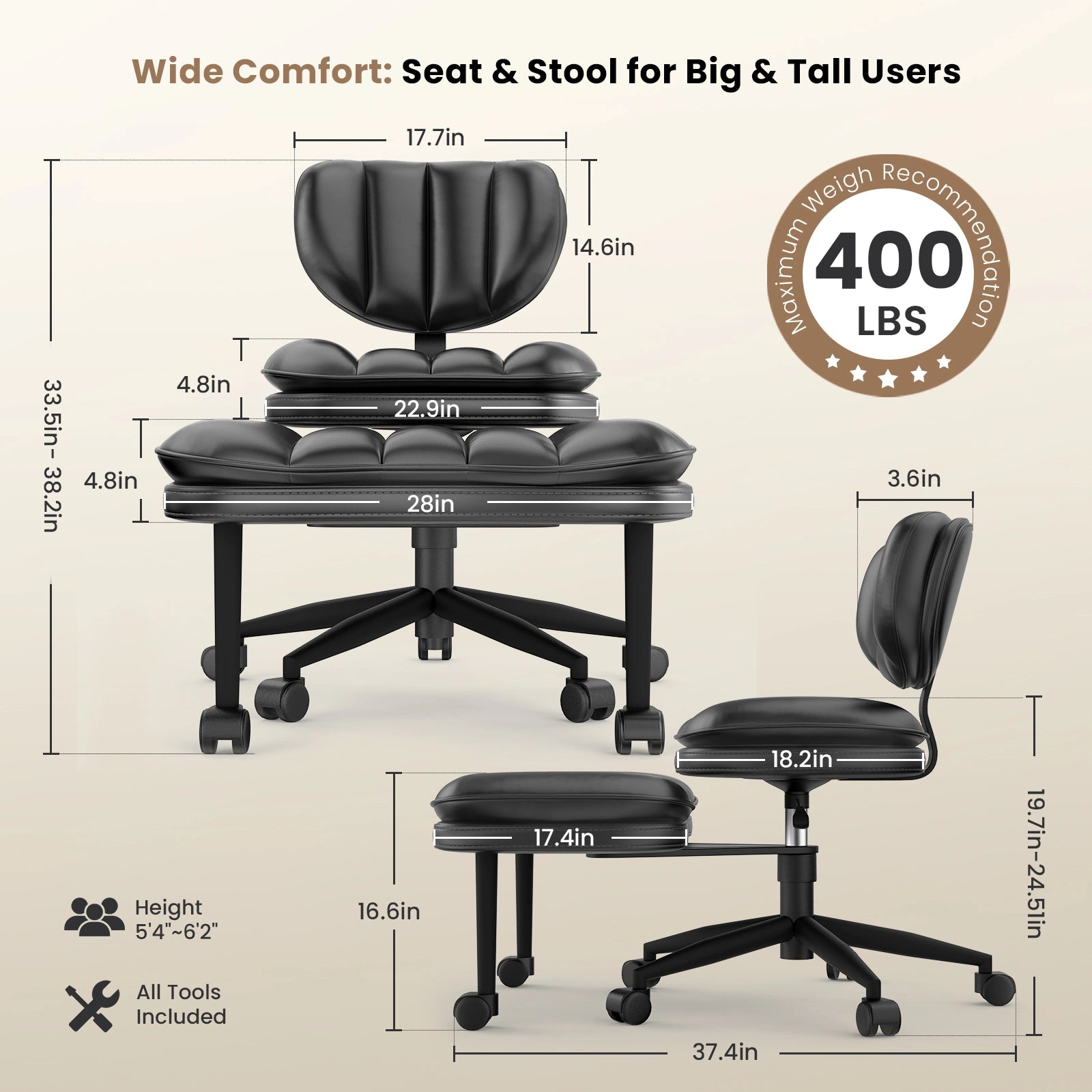 Extra-Wide & Tall Cross-Legged Office Chair with Cloud Seat