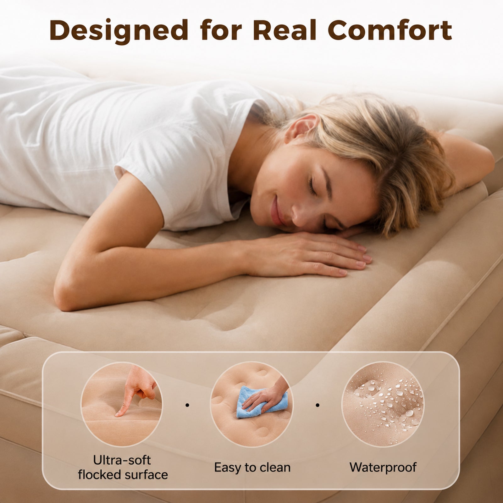 Patbrela 16" Queen Air Mattress with Built-in Pump & Light, 4000mAh Rechargeable Wireless Pump, Up to 10H Light Runtime, Quick Inflation & Deflation, Inflatable Mattress for Camping, Travel & Guests