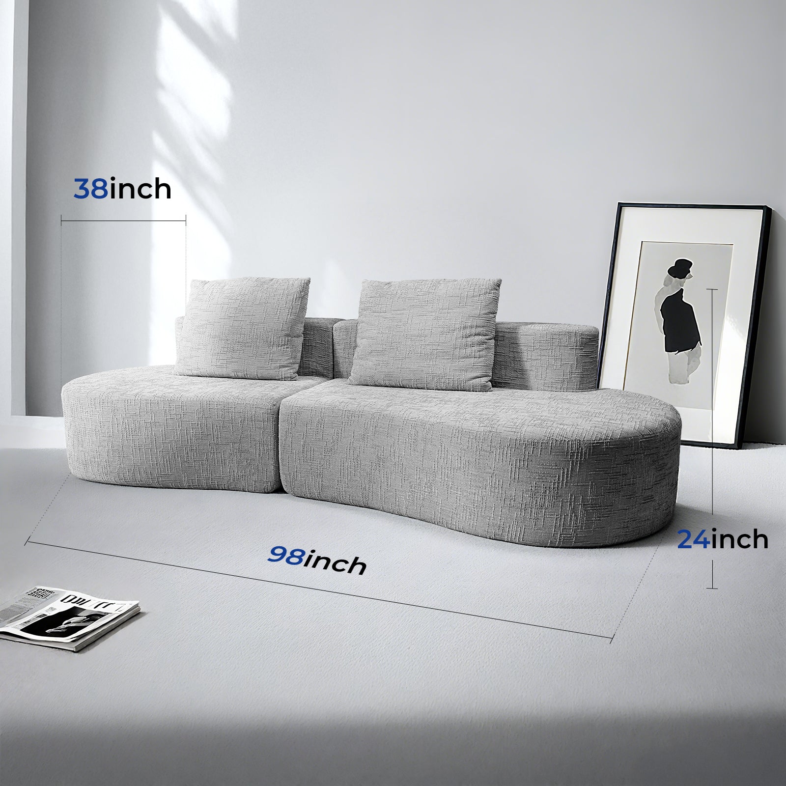 98 Inch Curved Couch with Half Moon Design