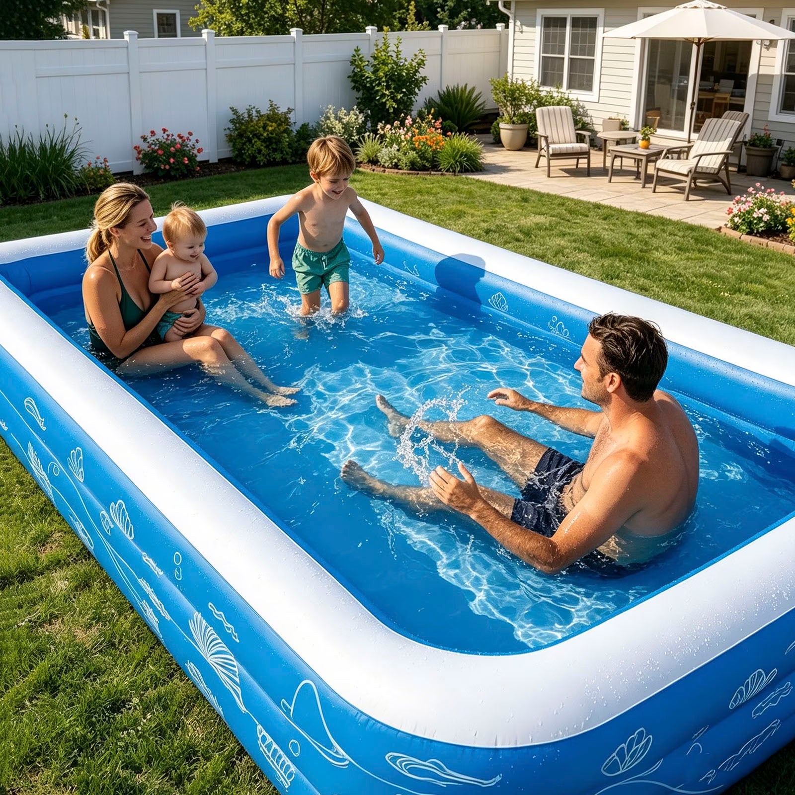 Inflatable Pool for Kids and Adults, 120"x68"22" Oversized Thickened Family Swimming Pool Blow Up Pool, Blue