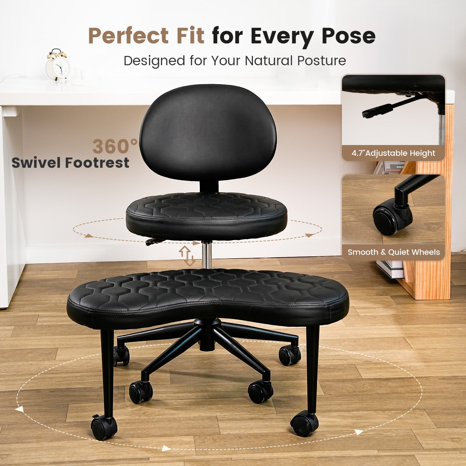 Ergonomic Cross-Legged Swivel Chair with Lumbar Support