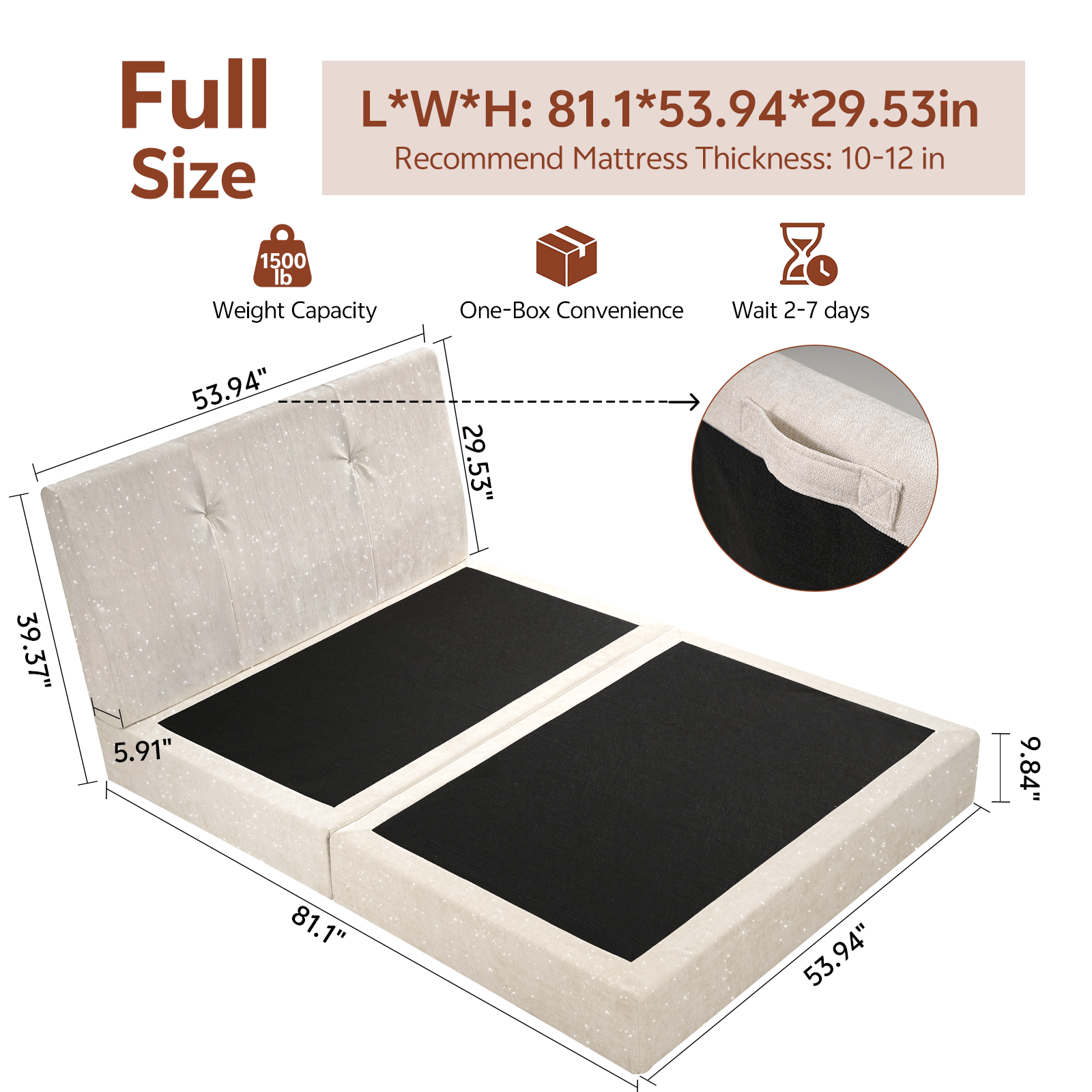 BH01 Cloud Upholstered Platform Bed Frame in Beige Chenille Fabric, Assembly-Free Foam Cushioned Floor Bed Frame with Headboard
