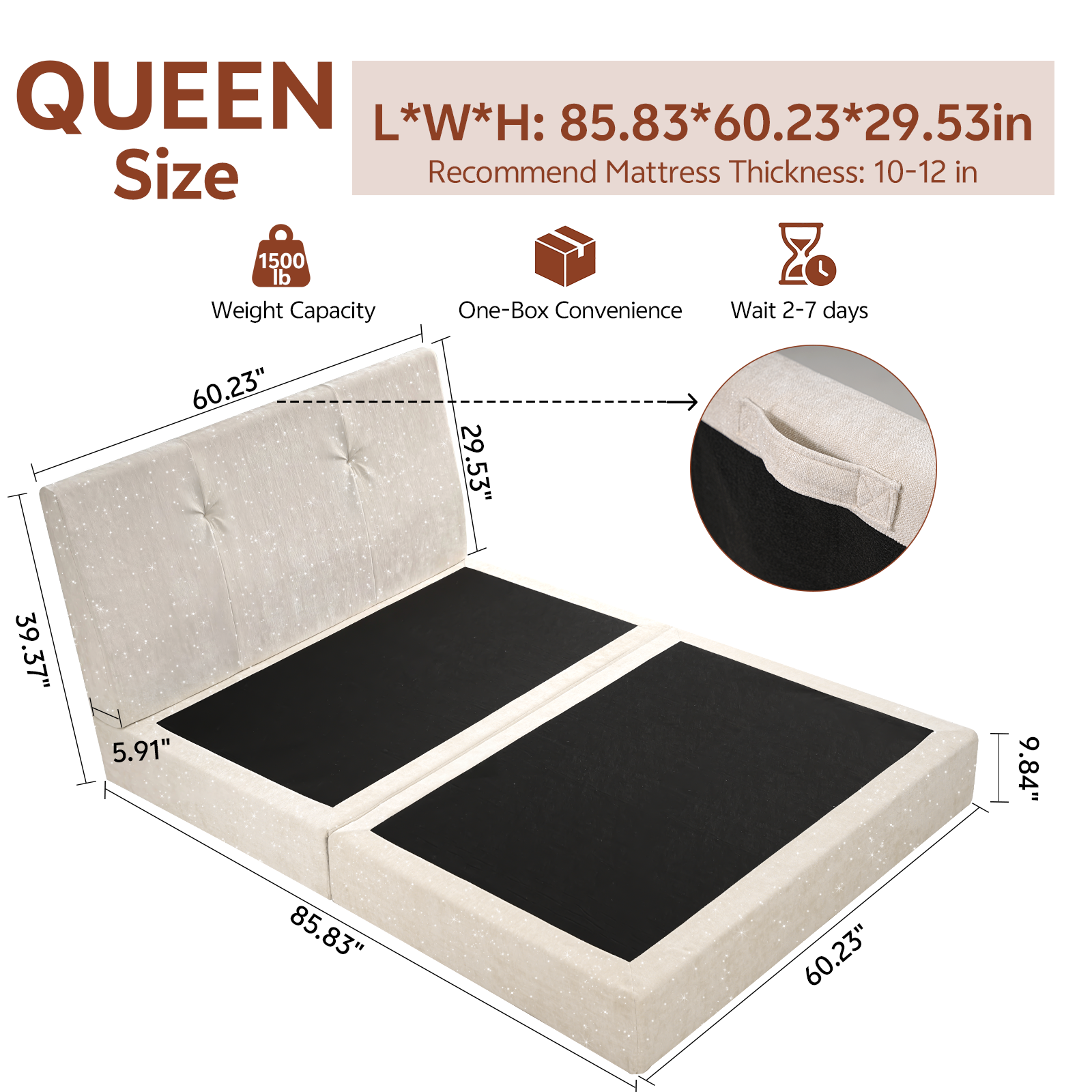 BH01 Cloud Upholstered Platform Bed Frame in Beige Chenille Fabric, Assembly-Free Foam Cushioned Floor Bed Frame with Headboard