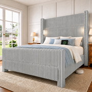 BR03 Bed Frame with 56.7" Tall Headboard & Reading Lights,Light Grey