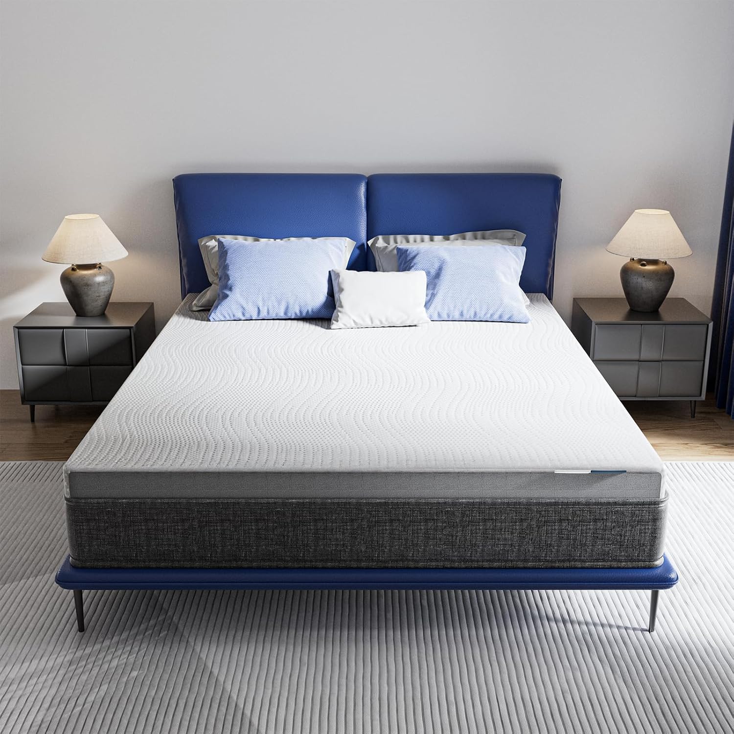 Cooling Mattress Topper with Cooling Gel & Bamboo Charcoal Memory Foam，Removable Cover