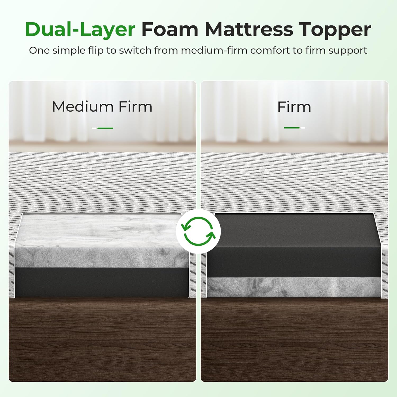 Bamboo Mattress Topper with Cooling Gel & Bamboo Charcoal Memory Foam，Removable Cover