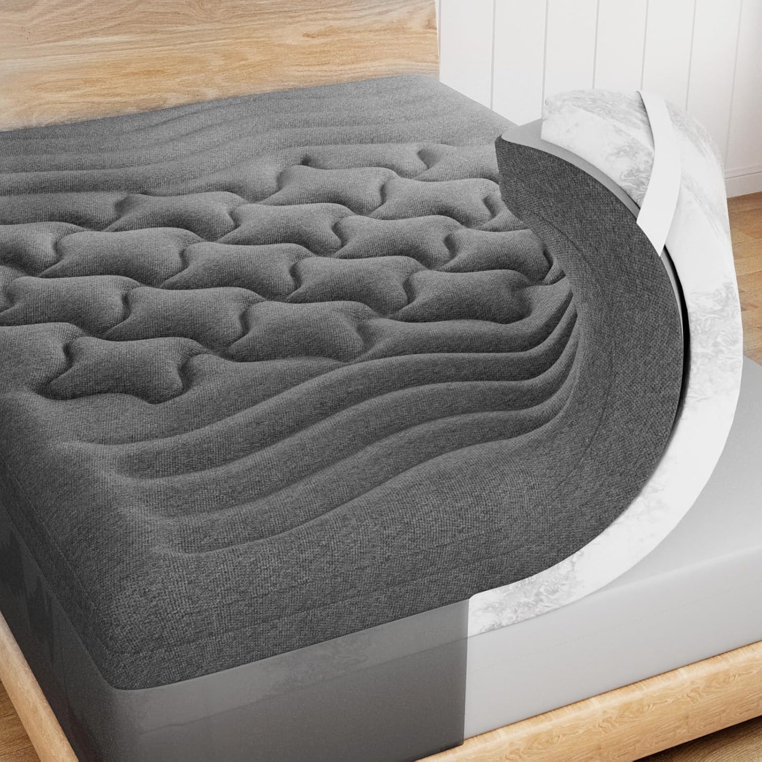 4 Inch Dual Layer Bamboo Memory Foam Mattress Topper for Back Pain Relief