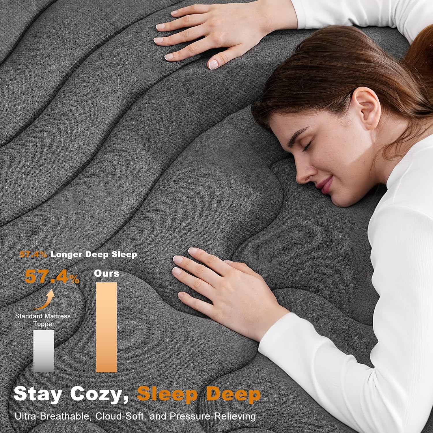 4 Inch Dual Layer Bamboo Memory Foam Mattress Topper for Back Pain Relief