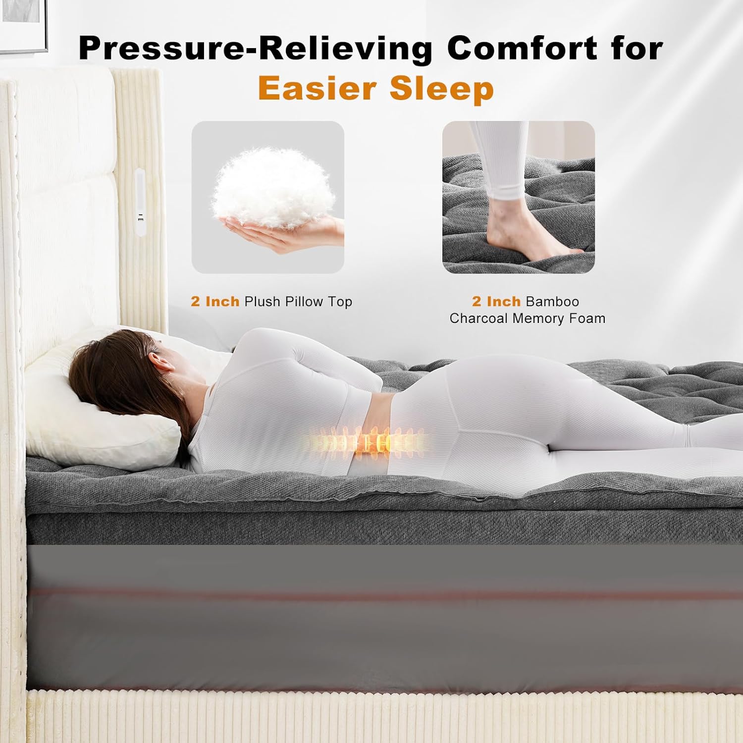 4 Inch Dual Layer Bamboo Memory Foam Mattress Topper for Back Pain Relief