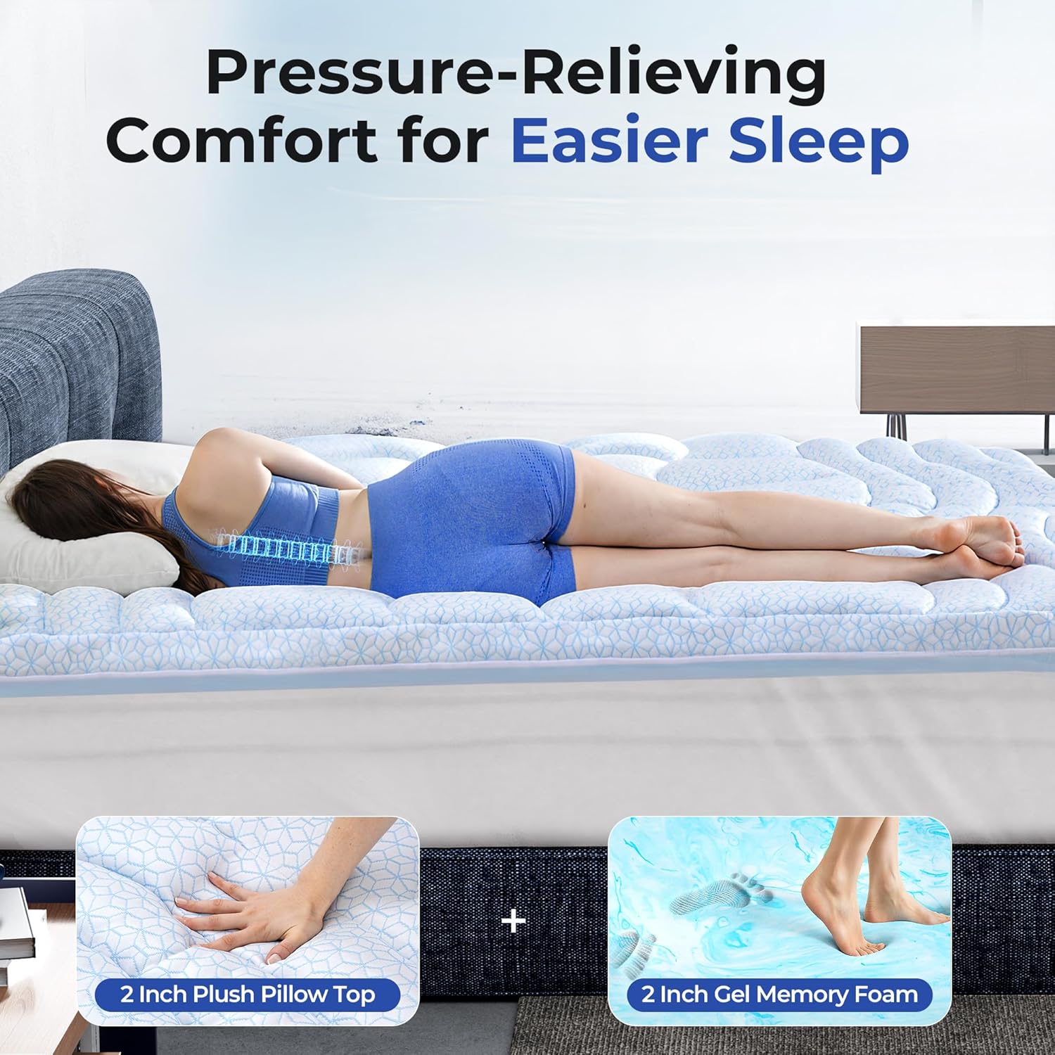 4 Inch Dual Layer Cooling Memory Foam Mattress Topper for Back Pain Relief
