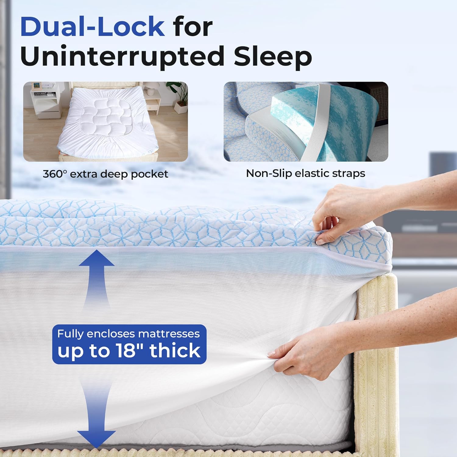4 Inch Dual Layer Cooling Memory Foam Mattress Topper for Back Pain Relief