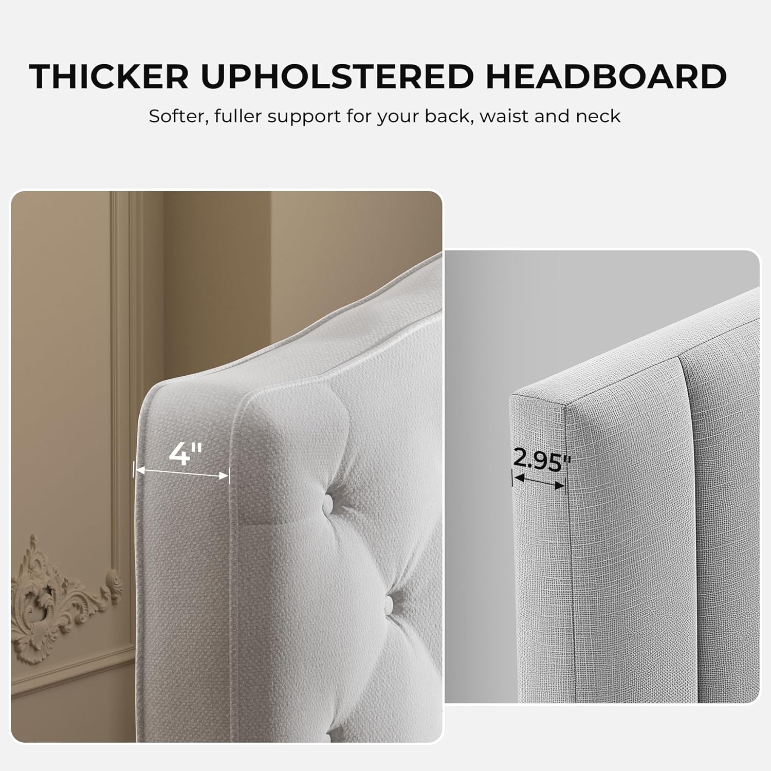 Upholstered Tufted Headboard With 4 Inch Thickened Back