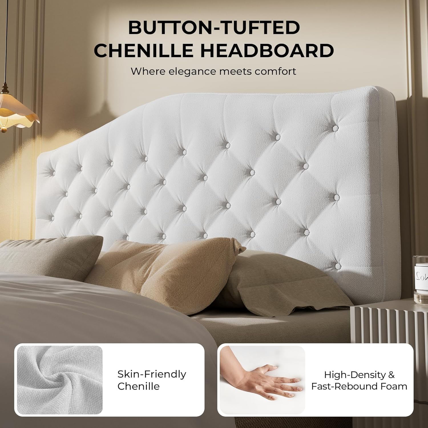 Upholstered Tufted Headboard With 4 Inch Thickened Back